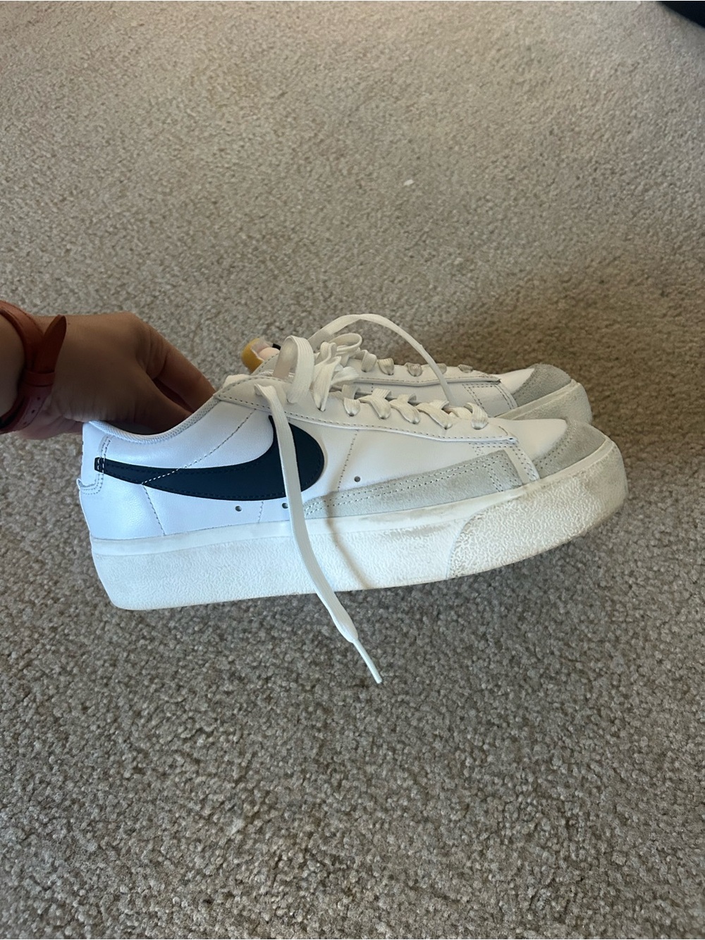 Nike White Sneakers with Black Swoosh and Gray Toe Accents - Picture 2 of 2